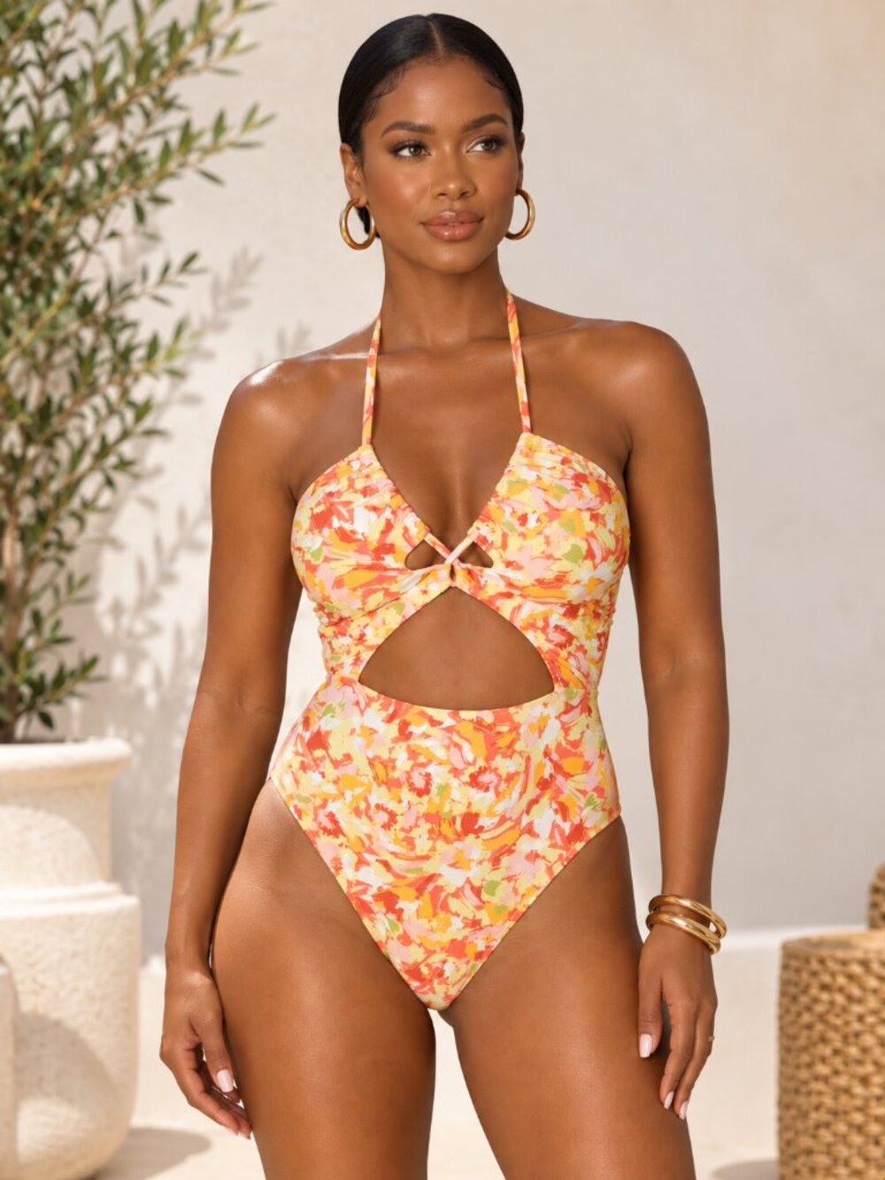 CUPSHE x JoJo Dazed Daisy Floral Cutout One Piece Swimsuit S NWT